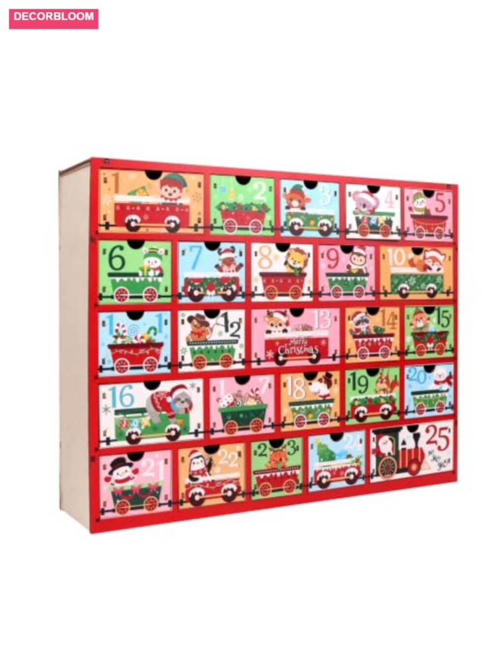 Wooden Christmas Advent Calendar 25 Drawers Train Countdown Box Reusable